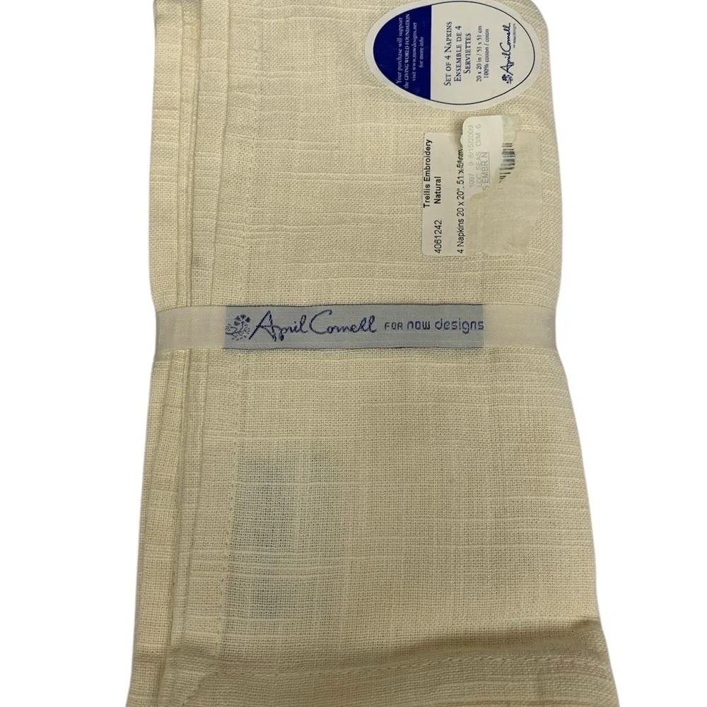 April Cornell Tea Napkins Towels 20x20 Trellis Embroidery Cream Vintage Set of 4